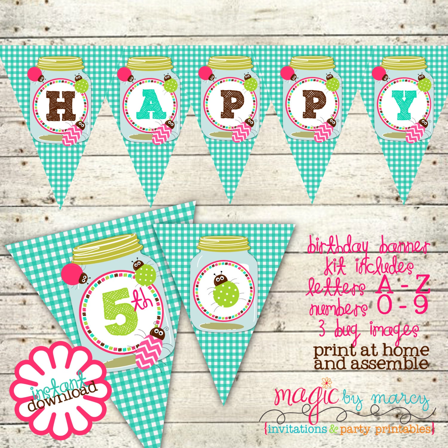 Digital Instant Download Girly Bug Themed Pennant Banner Kit Il_170x135