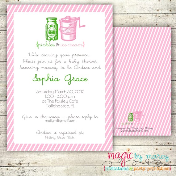 Digital Printable Doublesided Pickles and Ice cream baby shower Invitations Il_570xn