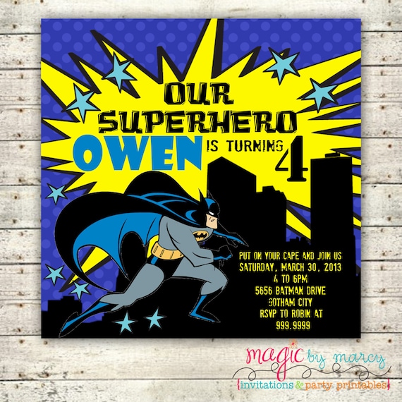 Digital Printable Batman Birthday Invitations Square Cards Il_570xn