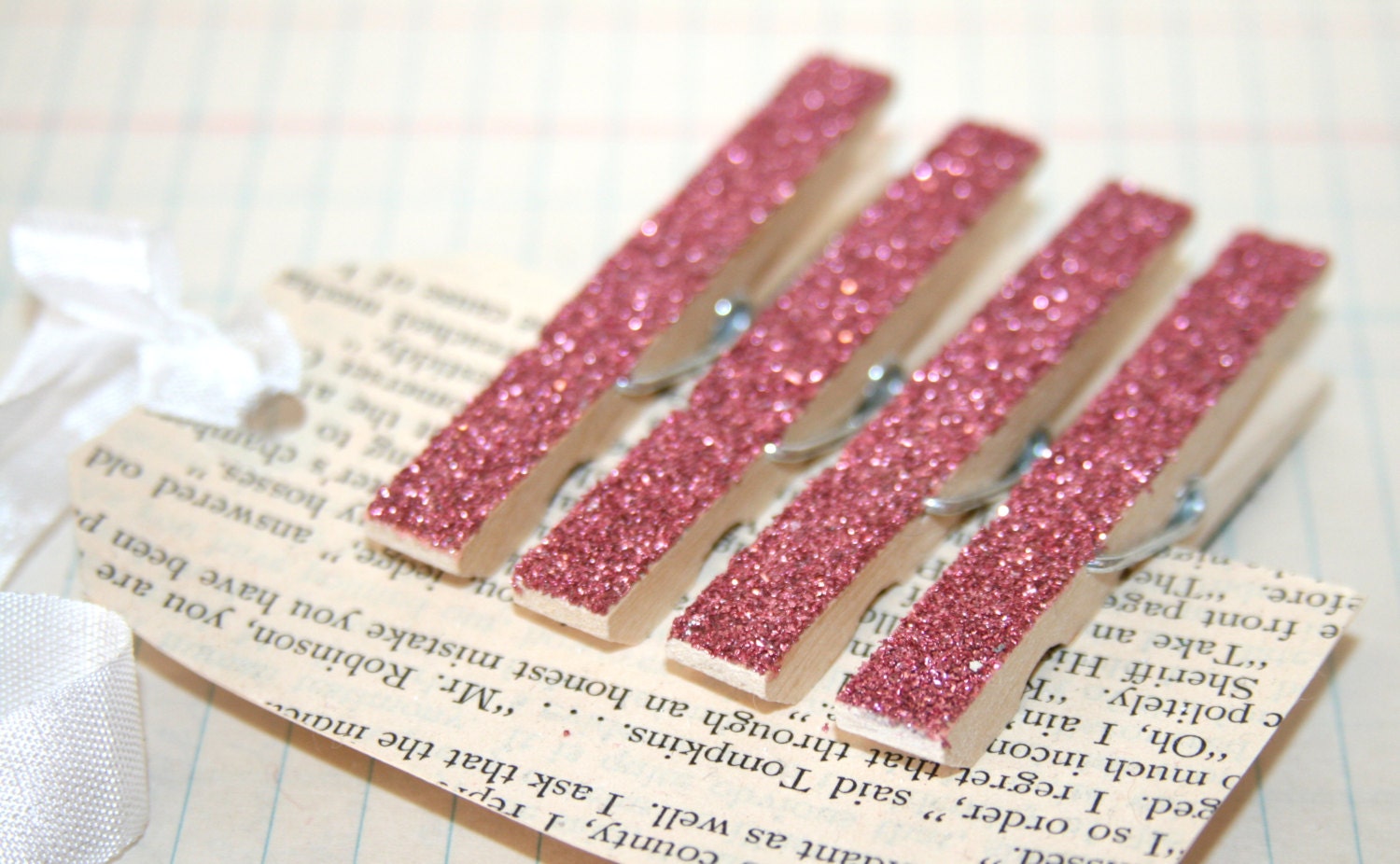 German Pink Glass Glitter Decorative Clothespins Magnets
