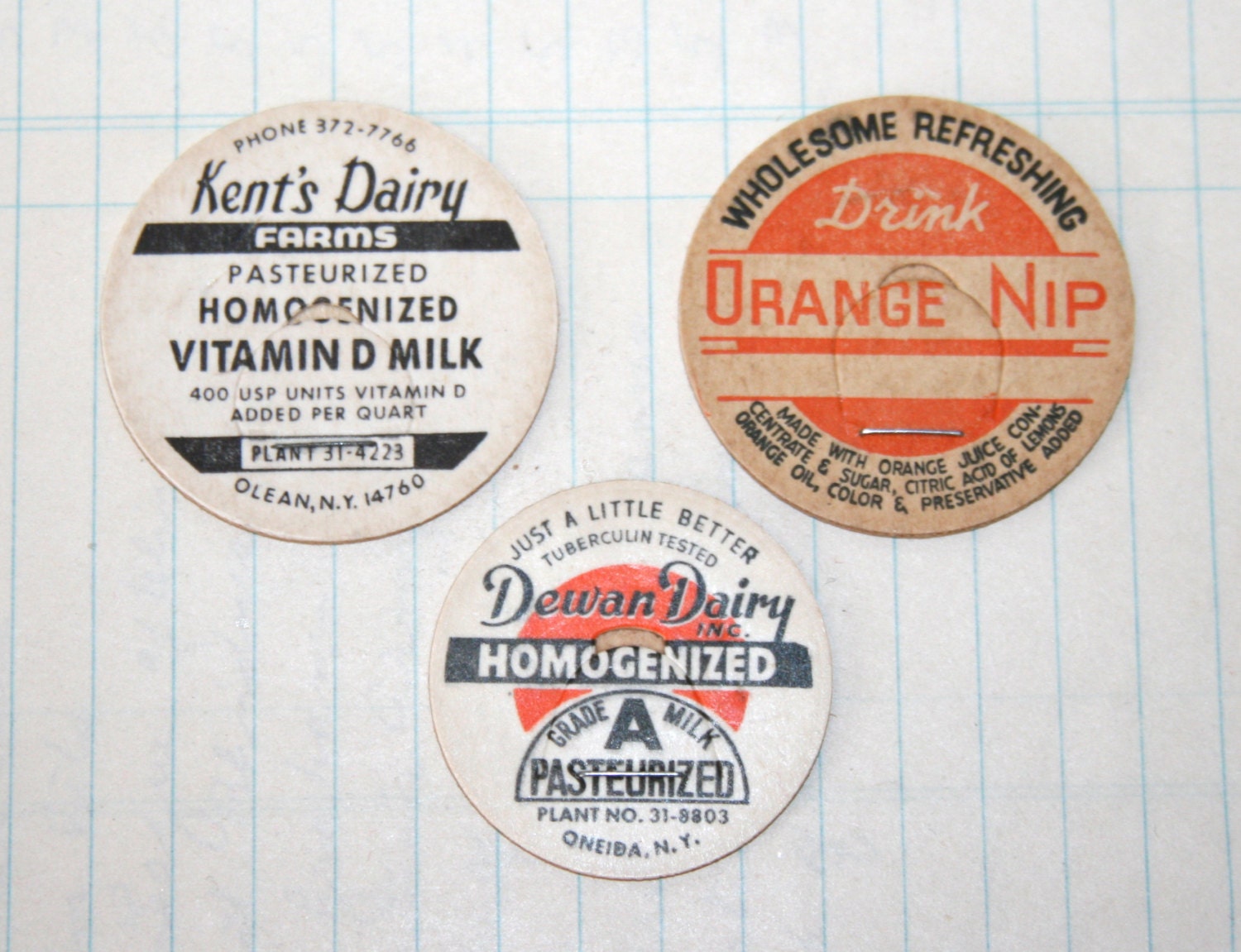 3 Vintage Orange and Black Bottle Caps for Halloween