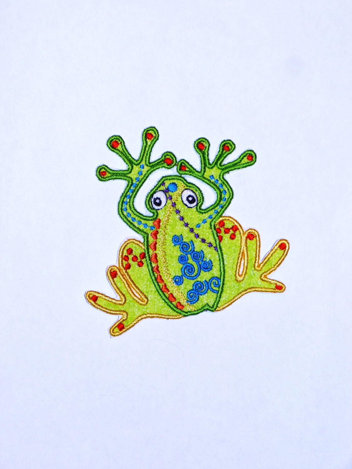 Embroidered Iron On Applique-  Tree Frog