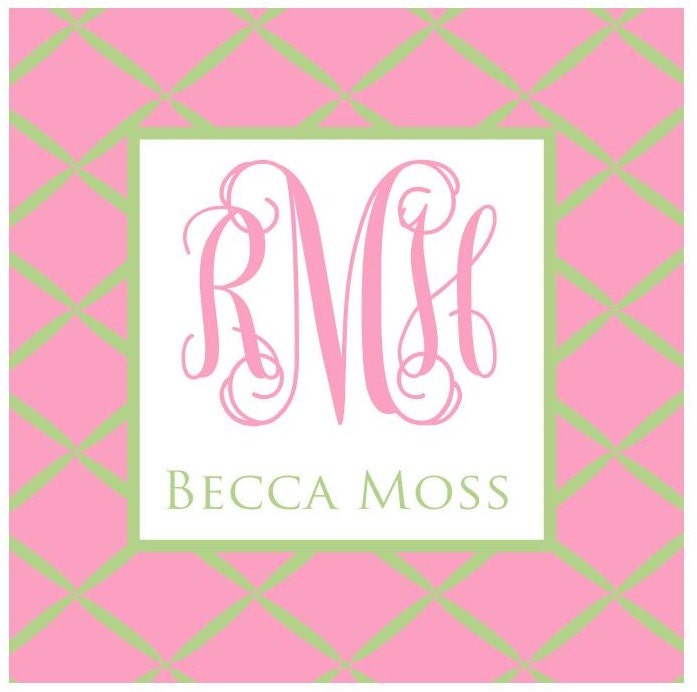Pink and Green Trellis Pattern Sticker, Enclosure Card, Book Plate, or Address Label Set