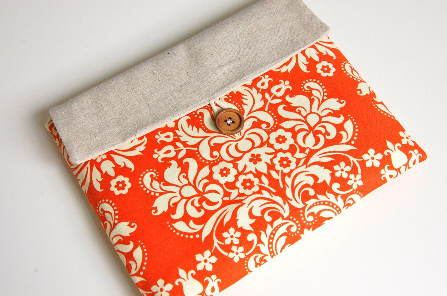 iPad Case for Women, iPad Sleeve Case, Padded iPad Clutch - Orange Damask