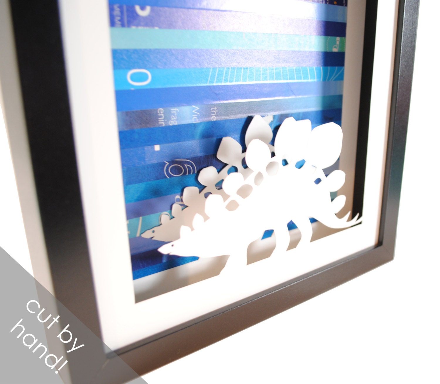stegosaurus - shadowbox made from recycled magazines, dinosaur