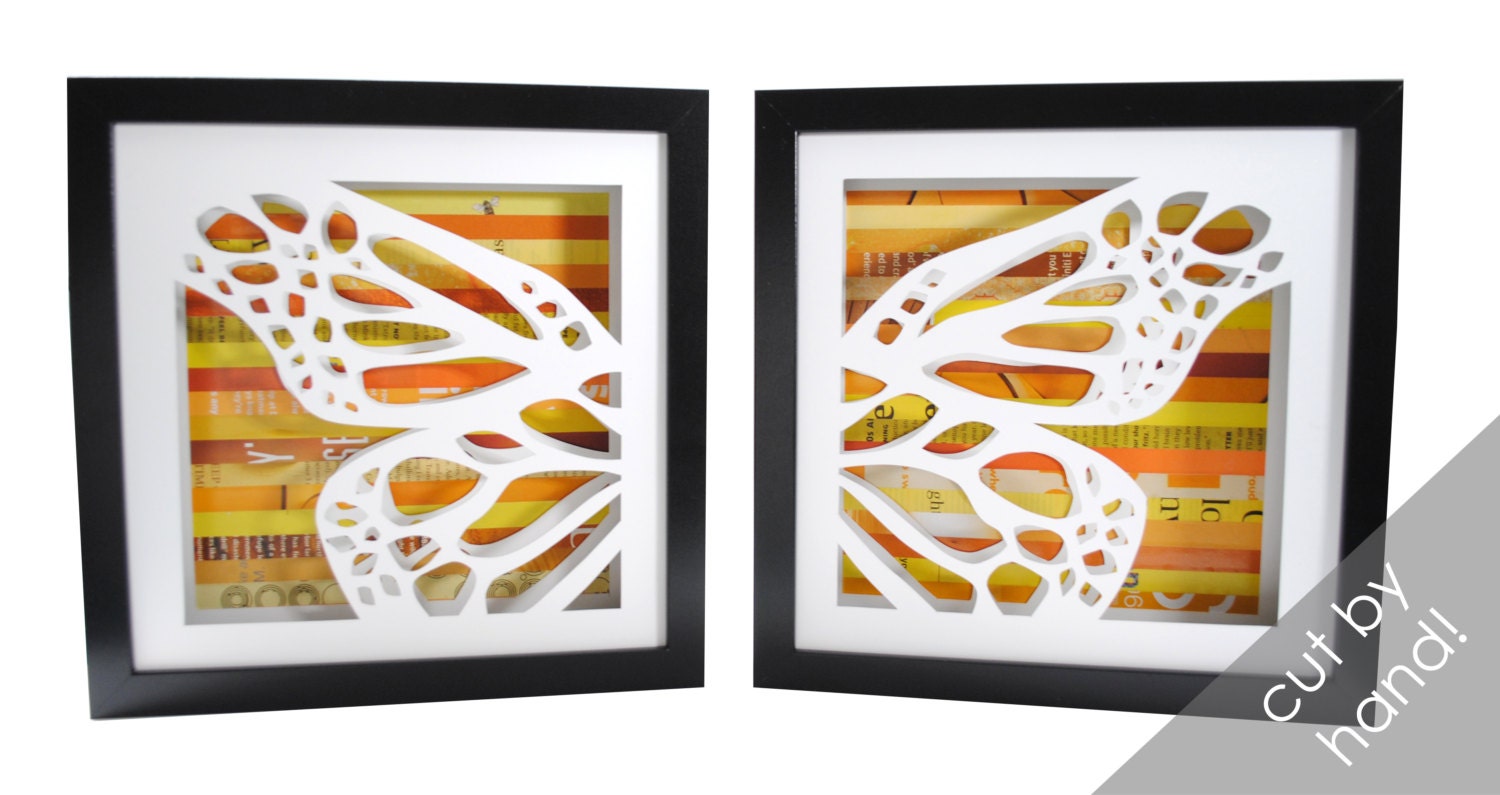 pair of butterfly wings- shadowboxes made from recycled magazines, fantasy, butterfly