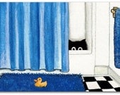 Bath Tub Rubber Duck Black Cat Art - 8.5x11 Print by AmyLyn Bihrle