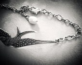 Anklet Silver Jewelry Swallow Cuff Ankle Bracelet antiqued silver adjustable Fresh Water Pearl personalized initial charm