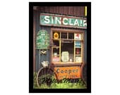 Nostalgic Americana Decor fine art photograph Sinclair Oil, old gas station and tires for vintage trucks and cars Garage Decor, Home Decor