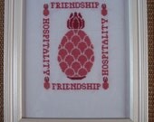 Hospitality And Friendship Pineapple Cross Stitch Picture In Pink
