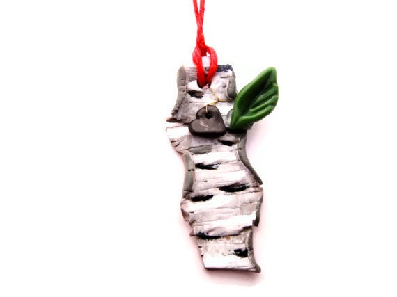 Birch Bark nature lover ornament - hand sculpted