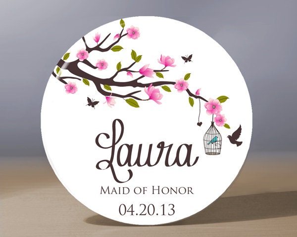 Personalized Pocket Mirror - Magnolia Branch Maid of Honor 3.5 inch Pocket Mirror with Gift Bag - Weddings - Maid of Honor Gift