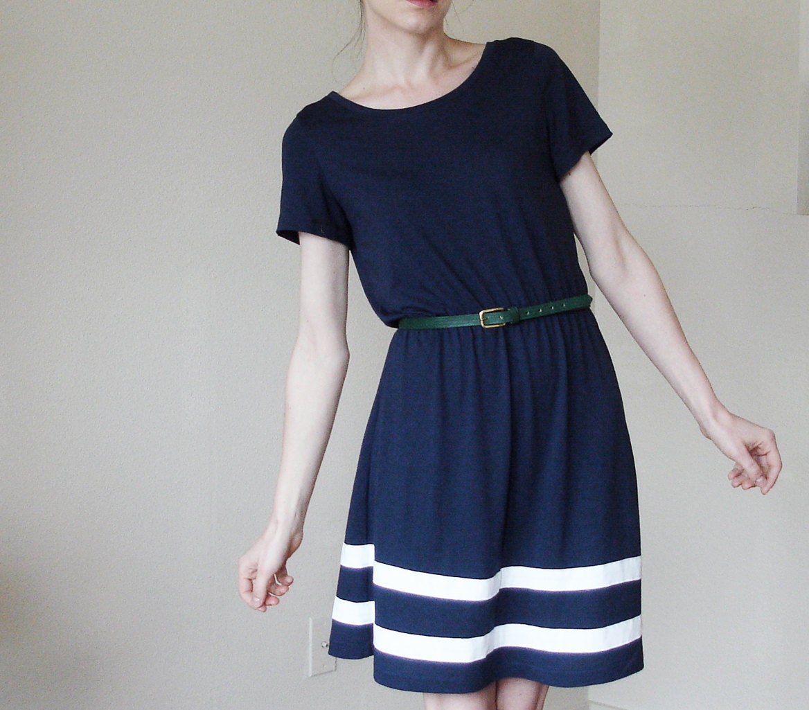 Navy Striped Dress Bamboo Small