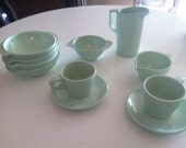 SALE 11 Piece Mint Green Boontonware Melmac Tea Service Dishes with Pitcher