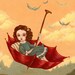 Nursery Art, Children's Art, Pastels, Umbrella, Spring, Pink Sky, Girls Room Art, Poster, Art for Children - The Red Umbrella 8x10 Print