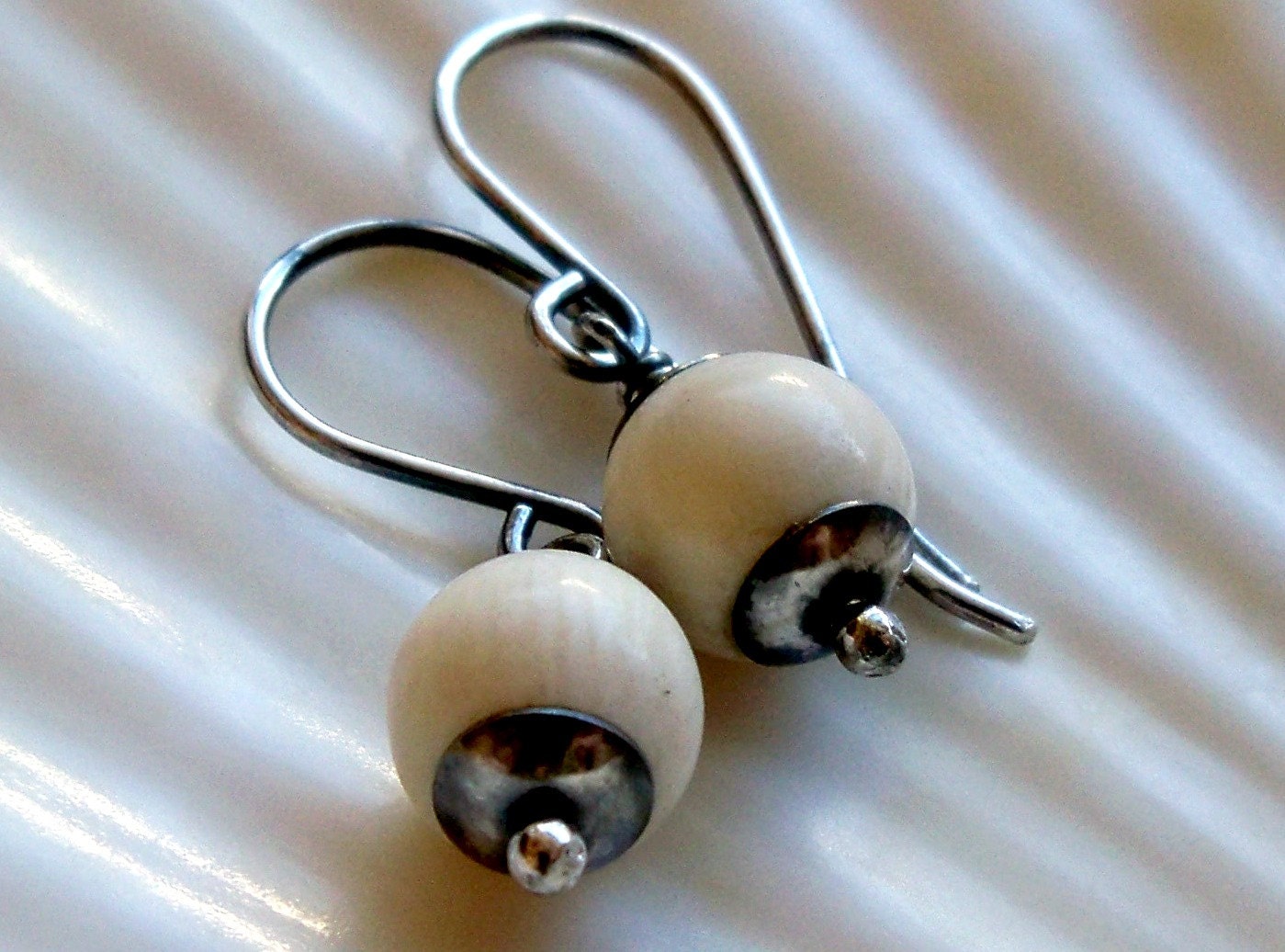 Preban vintage ivory earrings - sterling silver handmade jewelry - small dangle earrings