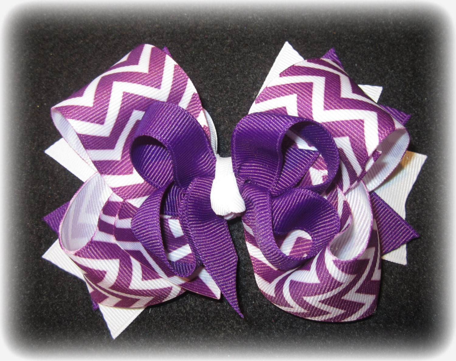 Sugar Plum Purple Chevron Boutique Hair Bow 3 layer Hairbow Baby Girls Toddler Zig Zag Bows