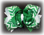 Emerald Green Chevron Boutique Hair Bow 3 layer Hairbow Baby Girls Toddler Zig Zag Bows