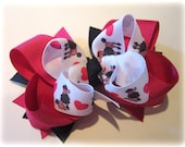 I Heart Poodle Boutique Hair Bow 3 Layers of Ribbon and Spikes Poodles Hairbow Pink Black Chic Paris
