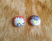 Orange and grey floral button earrings.  Spring has sprung