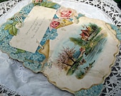 Antique victorian card, Sunday school card from teacher to student, large with flowers