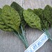Vintage velvet millinery leaves, green velvet, smaller size, made in Korea, set of 3 bunches with 12 leaves each