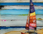 Retro Sailboat Beach- "Sail Away"- fine art print 8x10