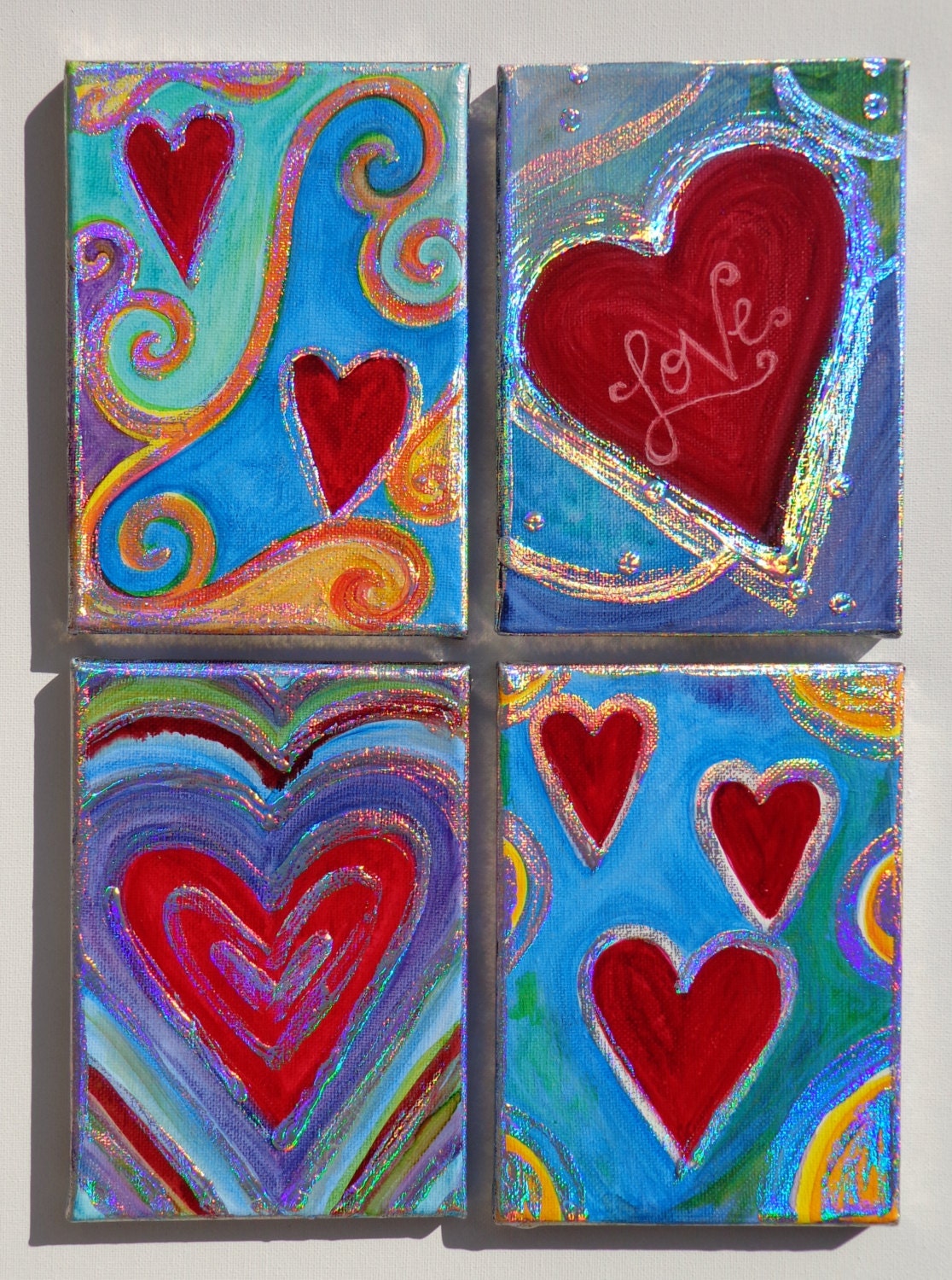 Abstract Hearts Acrylic on Canvas Custom Painting Beautiful Colors and Texture Heather Montgomery Art