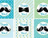 Digital Little Man Party, Mustache Party,  Thank You Tag 2" circles  Favor Tag,  Party Decoration  Printable INSTANT DOWNLOAD