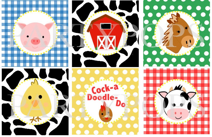 Digital Farm Birthday, Cupcake Toppers, 2" circles,   Farm Party  Decoration, Barnyard party,  Printable  INSTANT DOWNLOAD