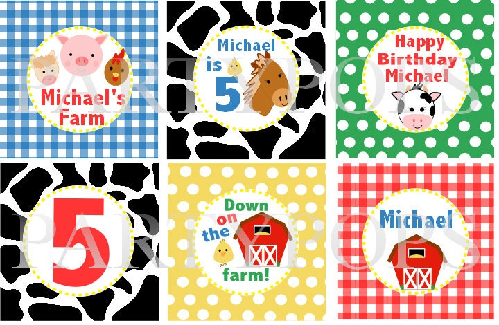 DIY Farm Party, Printable, Cupcake Toppers, 2" circles, Personalized, Farm Party Decoration, Farm Birthday, barnyard Party