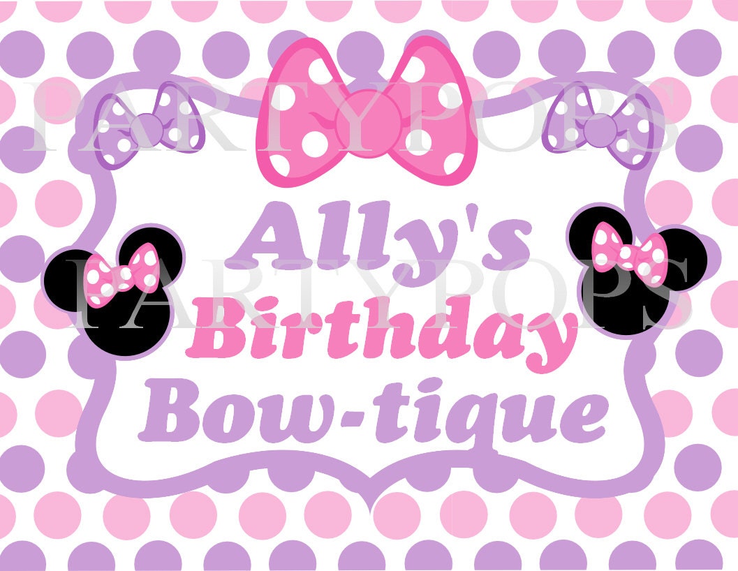 DIY Minnie Mouse Bow-tique Party Sign, Printable,  Personalized, Minnie Mouse  Birthday Party Decoration, Digital PDF