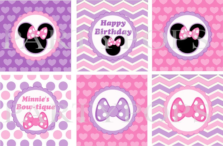 Diy Minnie Mouse Bow-tique Birthday Cupcake Toppers, 2" circles,  Minnie Mouse Party Decoration, Printable, PDF,  INSTANT DOWNLOAD
