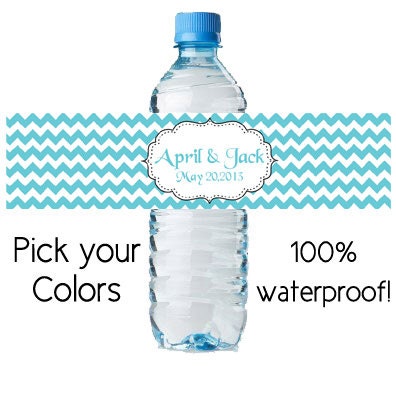 50 personalized water bottle labels waterproof - wedding favor (design42) chevron custom