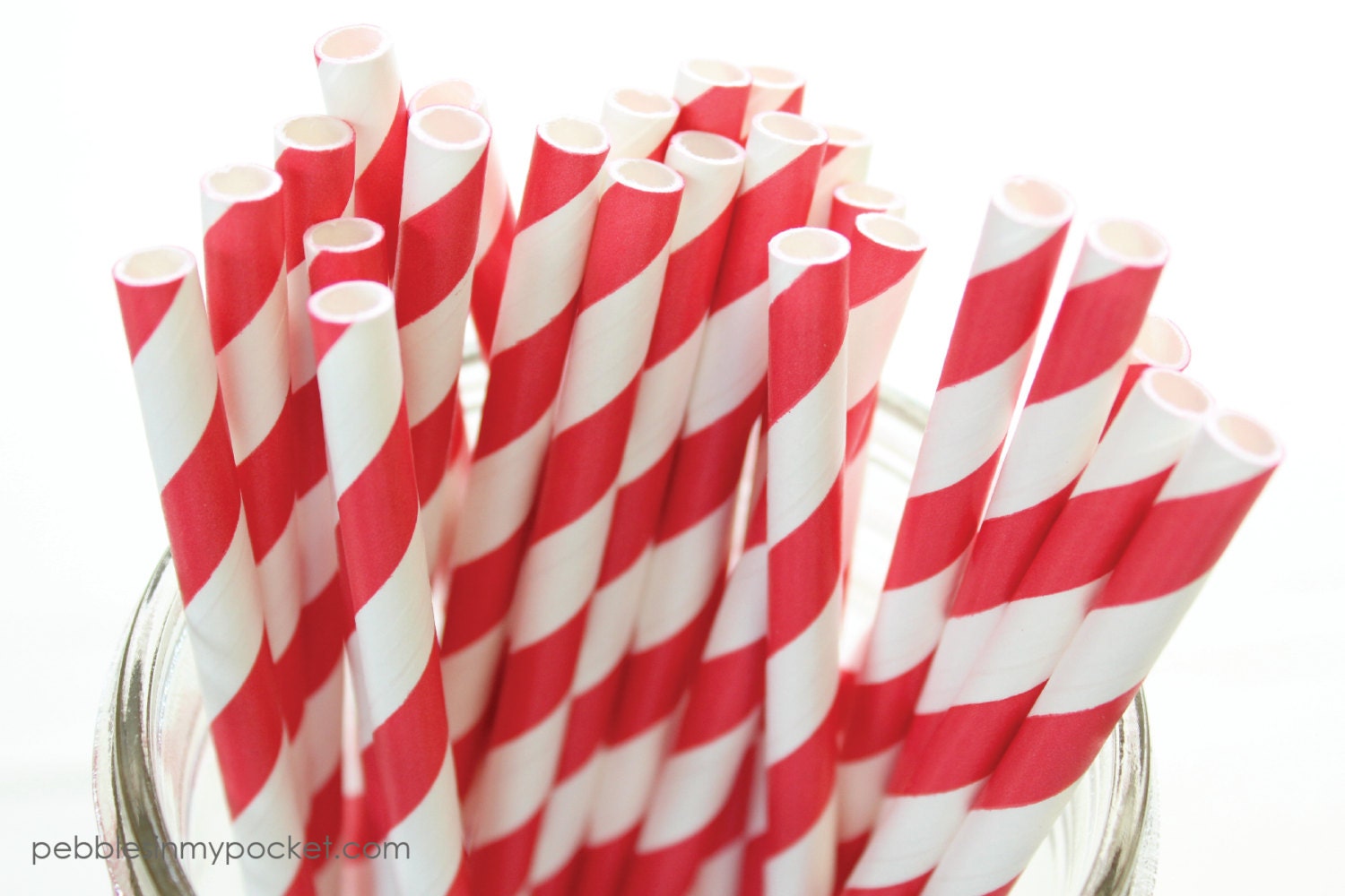 Paper Straws (50) Red Stripe with FREE Flags