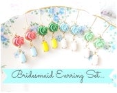 Bridesmaid Earring Set - Vintage Jewel and Flower Earrings - Whimsy - Whimsical - Romance - Bridal - Bridesmaid