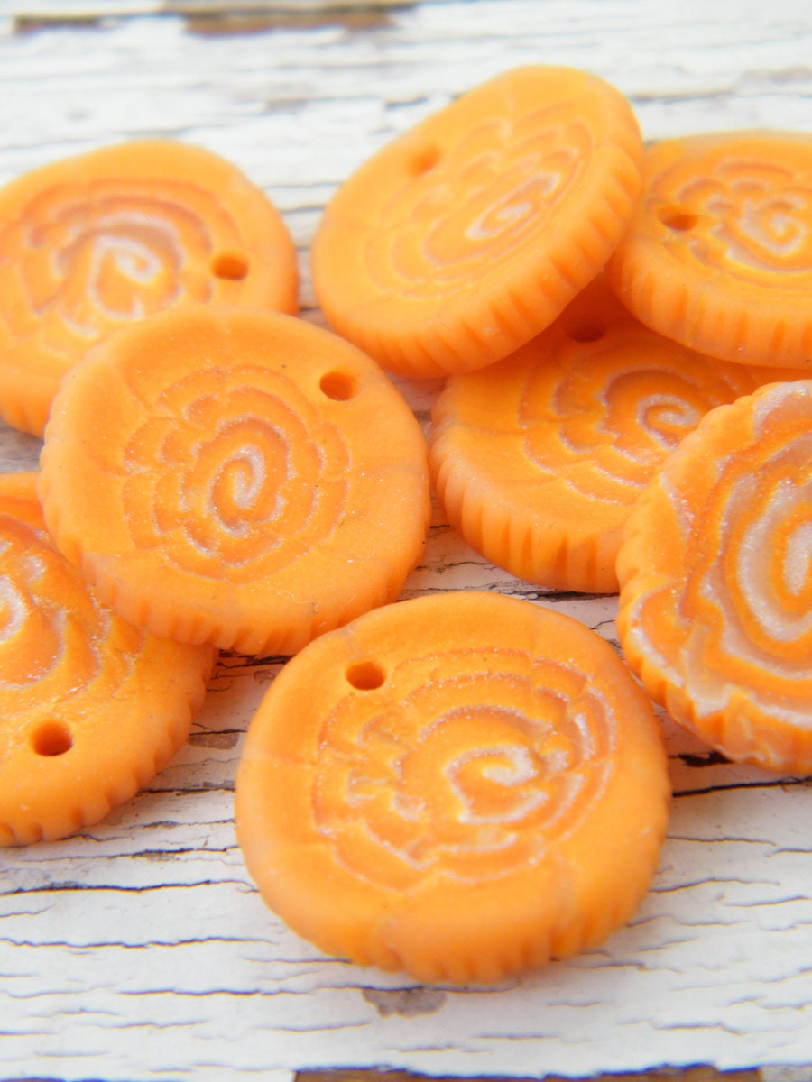 ONLY ONES Tangerine Orange chrysanthemum canework charms - set of 4 charms (ready to ship)