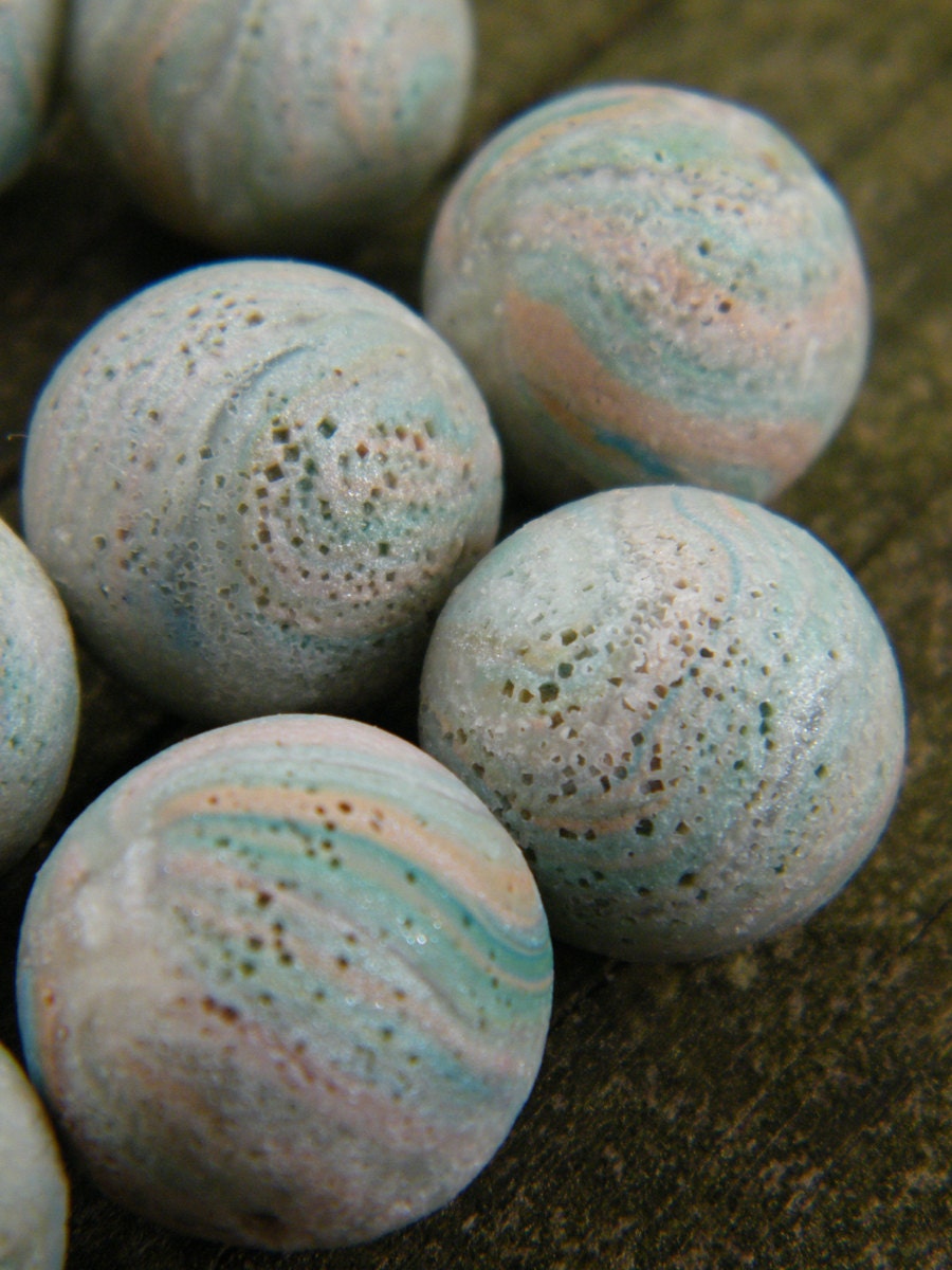 ONLY ONES Sandy Beach Blue sand-etched rounds - set of 4 beads (ready to ship)