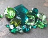 Glass Jewel Green Parcel - Mixed Size  Vintage  Romantic Jewelry supply