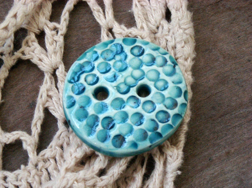 Big Blue Button, textured ceramic