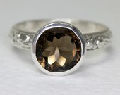 Dark Brown Smoky Quartz Gemstone Ring in Sterling Silver, custom sized stacking ring