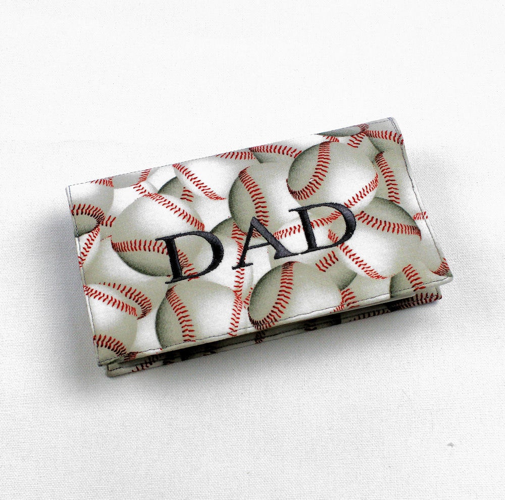 Personalized Fabric Checkbook Cover for Duplicate Checks with Pen Holder - Baseball
