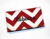 Personalized Chevron Fabric Checkbook Cover for Duplicate Checks with Pen Holder - Your Name or Monogram