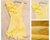 Buttercup Ruffle Dress Lemon Yellow Sunflower Knee Length Lemon Custom Patisserie Womens
