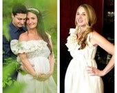 Photo Shower Dress Size Large Two in One Maternity Ivory Ruffled Below Knees Patisserie Handmade Custom Womens