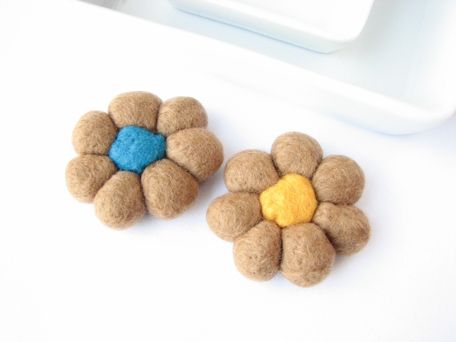 Camel  felted wool flowers