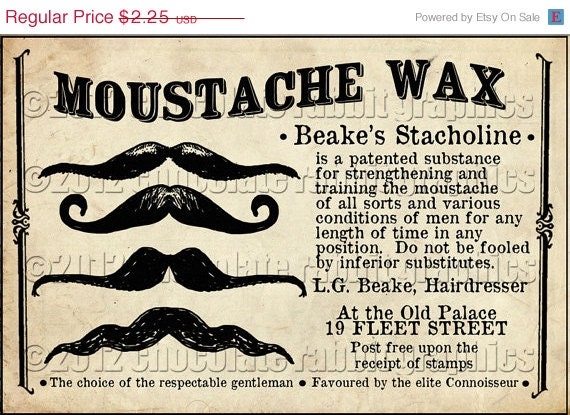 Vintage Victorian Image Digital Download Tag Advertisement Card Scrapbook - Moustache Mustache Wax