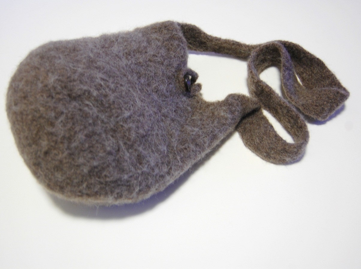 Felted Wool Shoulder Bag - Heathered Brown - Round the Town - Medium Purse - Handbag - Neutral Tweed