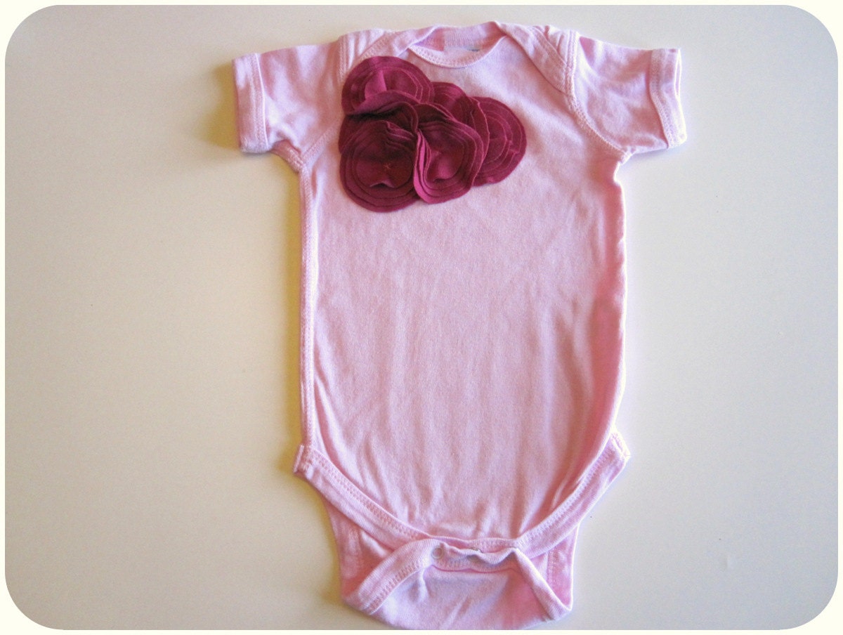 Infant Girl Bodysuit, Raspberry Flower Cluster On Pink, 6 Month, 12 Month, Embellished Baby Onesie, Hudson And Ruthie