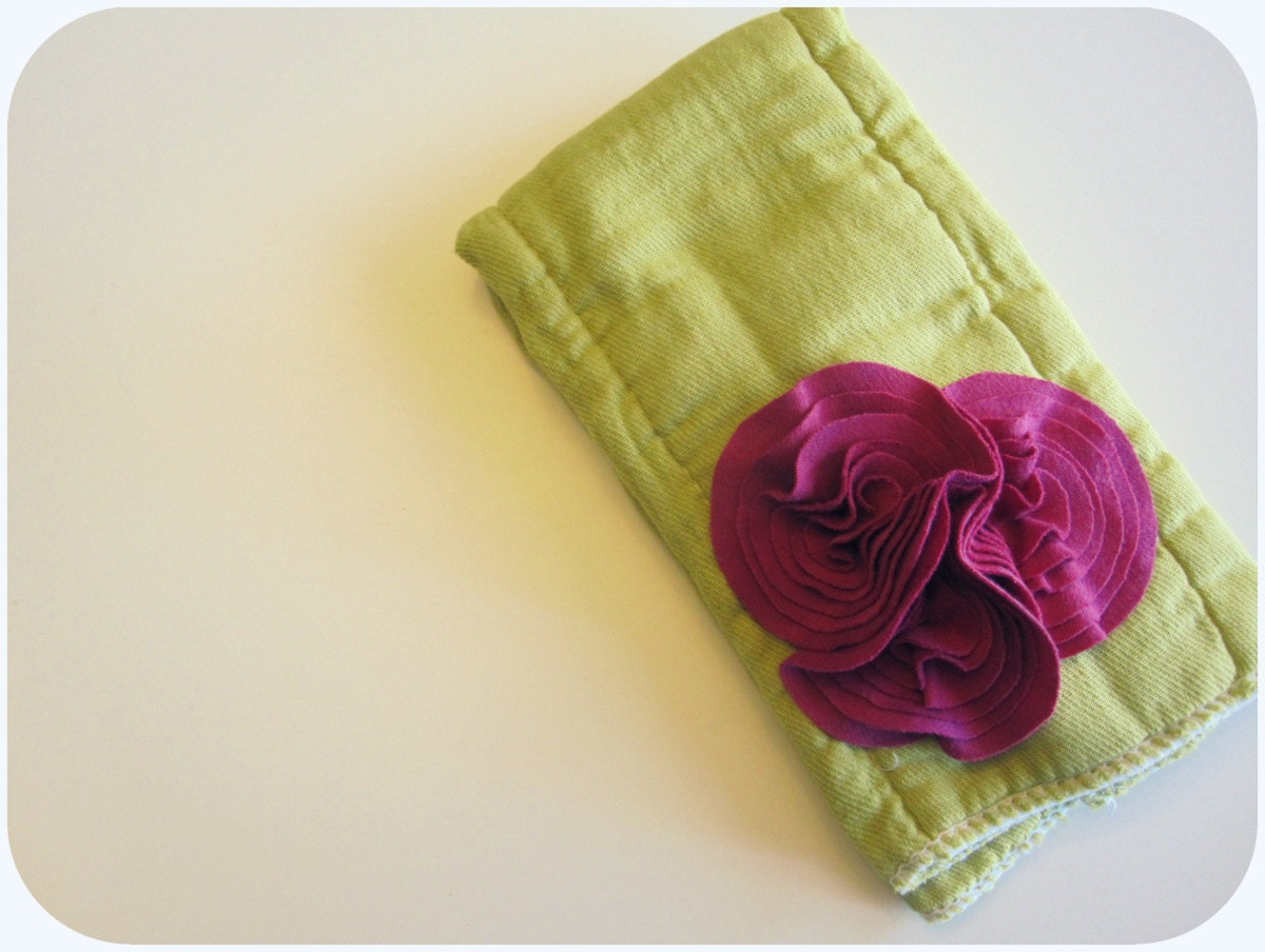 Baby Burpie, Raspberry Flower Buds On Citrine Burp Cloth, Embellished, Hand Dyed Cloth Diaper, Girl, Stylish